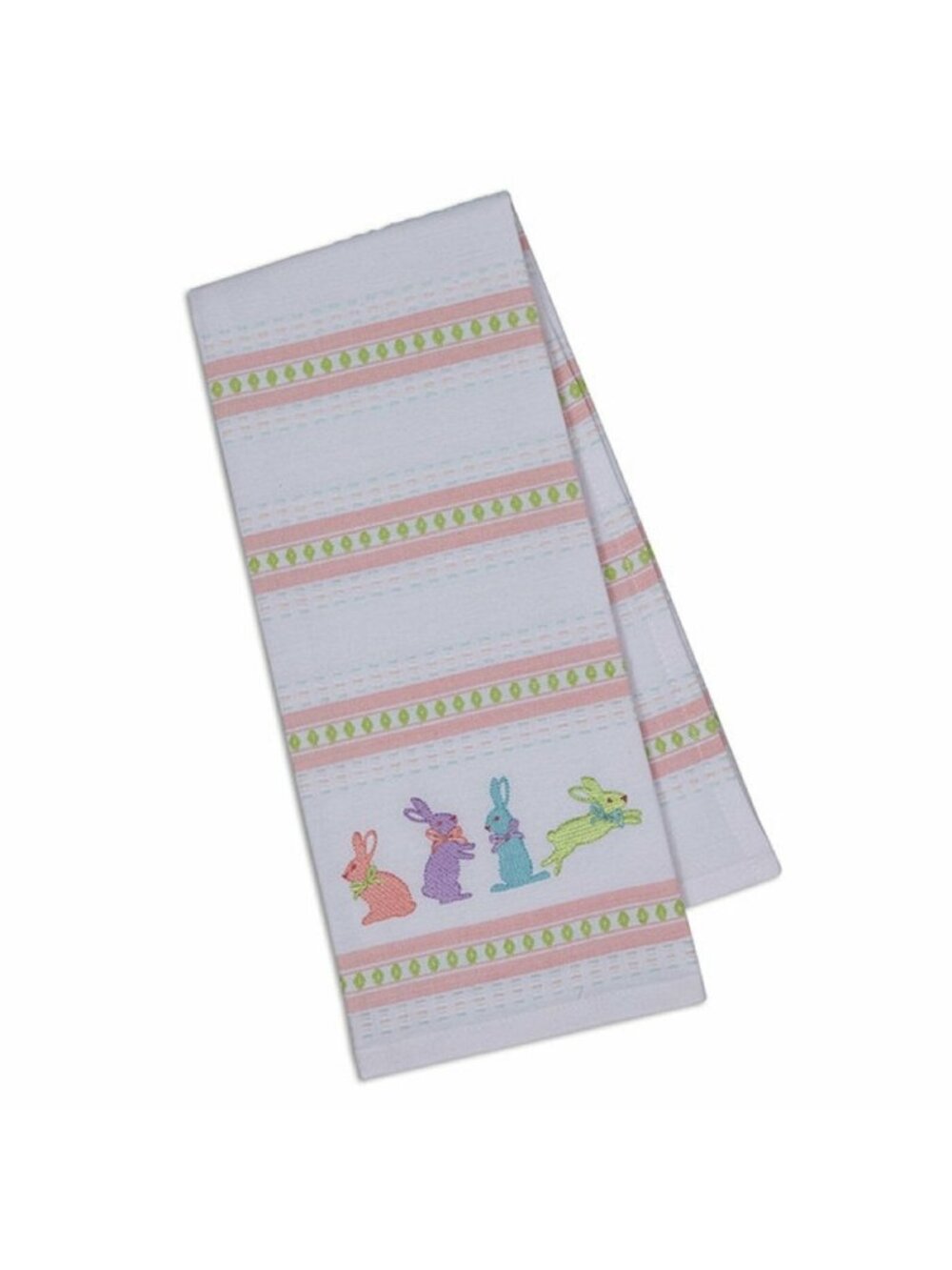 Kitchen Towel Design Imports Embroidered Bunnies Embellished 18 x 28 Pink Green